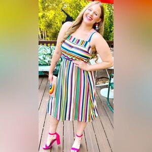 ModCloth Rainbow Stripe Midi Dress – Retro Mod Colorful Summer Style